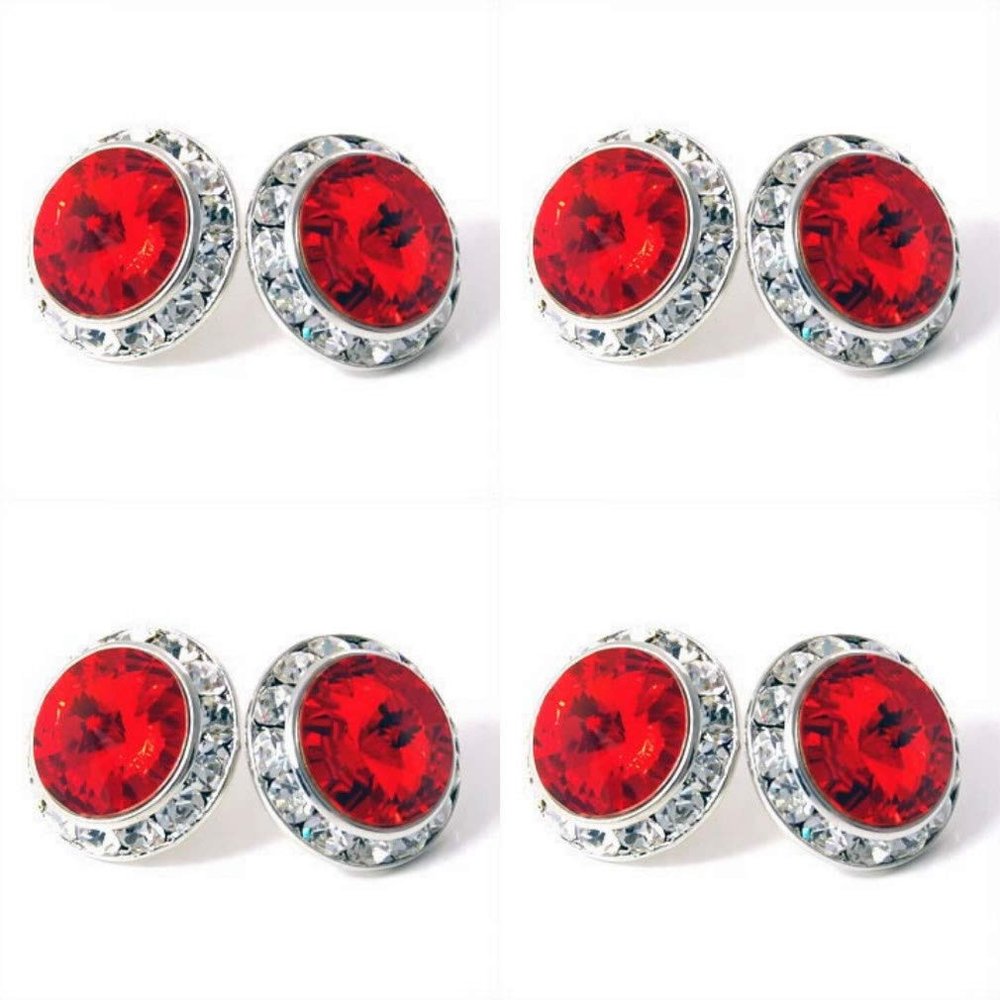 4 Pairs 15mm Rhinestone Round Shaped Acrylic Stone Inside Crystal Ear Studs For Dance Competitions Stage Performance Bridal Party Earrings Jewelry Red