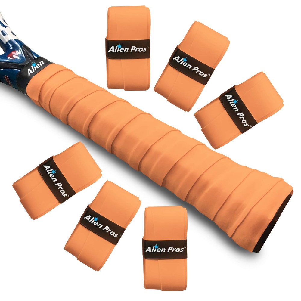 ALIEN PROS Tennis Racket Grip Tape (6 Grips) Precut and Light Tac Feel Tennis Grip Tennis Overgrip Grip Tape Tennis Racket Wrap Your Racquet for High Performance (6 Grips, Orange)