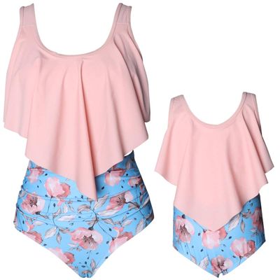 Baby Girls Swimsuits Mommy and Me Swimsuits 2 Pieces Family Matching Swimsuit Pink Blue