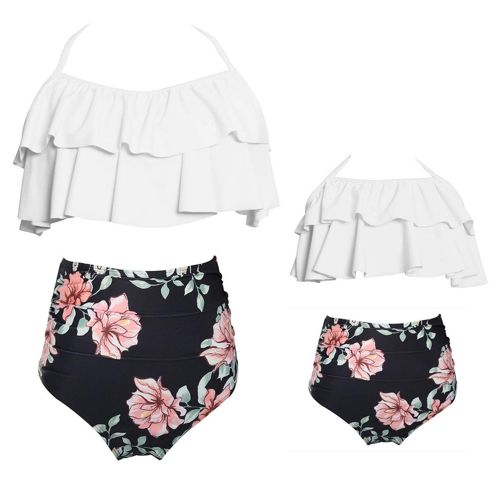 Baby Girls Swimsuits Mommy and Me Swimsuits 2 Pieces Family Matching Swimsuit White Black