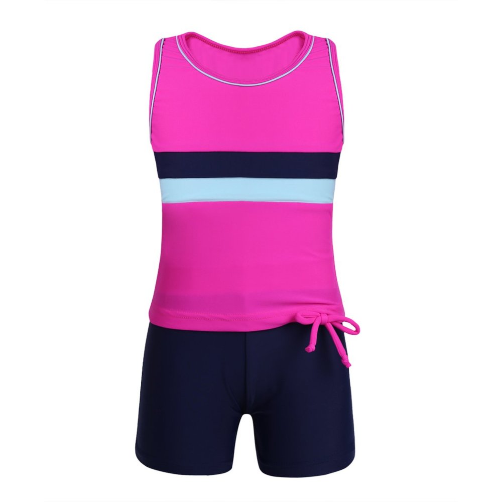 easyforever Girls Kids Tankini Sleeveless Swim Tops with Bottoms Set Gym Workout Swimsuit Swimwear Rose 12