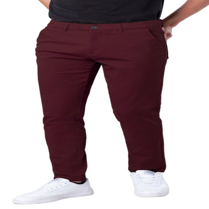Plaid&Plain Men's Skinny Stretchy Khaki Pants Colored Pants Slim Fit Slacks Tapered Trousers 819 Burgundy 33X34