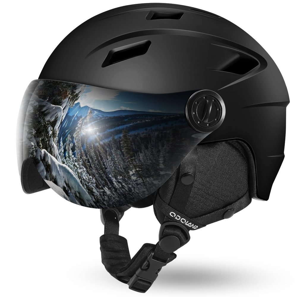 Odoland Ski Helmet with 2-in-1 Visor Goggles, Light Weight Snowboard Helmet for Men Women, Snow Sport Helmets for Skiing, Skating, Snowboarding,Black,L