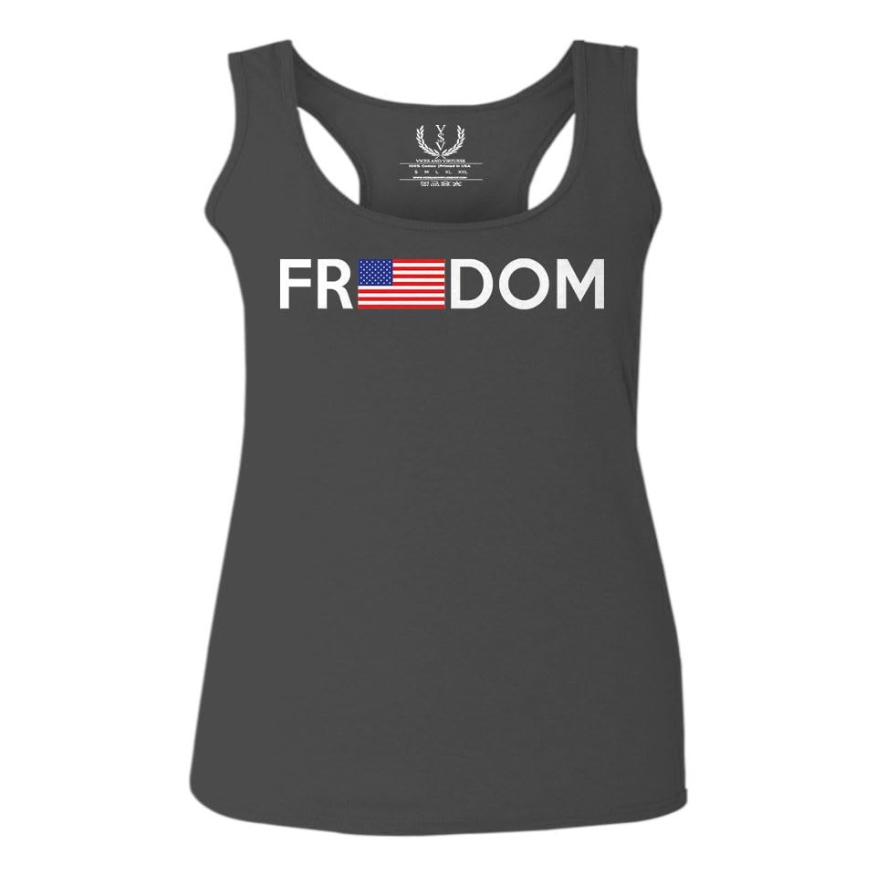 0160. Freedom Military Patriotic Proud American Flag Armour US USA Women's Tank Top Racerback (Characol, Large)