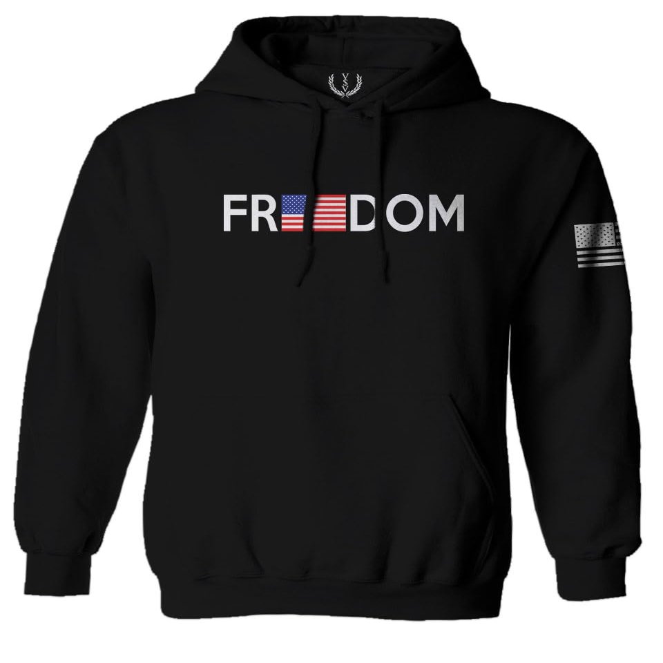 0160. Freedom Military Patriotic Proud American Flag Armour US USA Sweatshirt Pullover Hoodie (Black, Large)