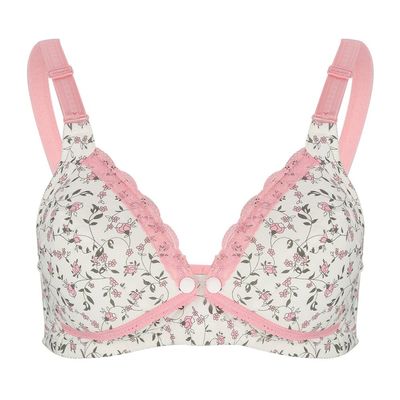 Breastfeeding Bra, Cotton Pre Opening Button Breast Feeding Bra Maternity Nursing Bra Sleep Bras with Lace Trim for Pregnant Women(38 85)