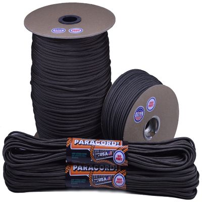 10', 25', 50', 100' Hanks or 250', 1000' Spools of Parachute 550 Cord Type III 7 Strand Paracord - Tan and Black Stripes - 250 Foot Spool