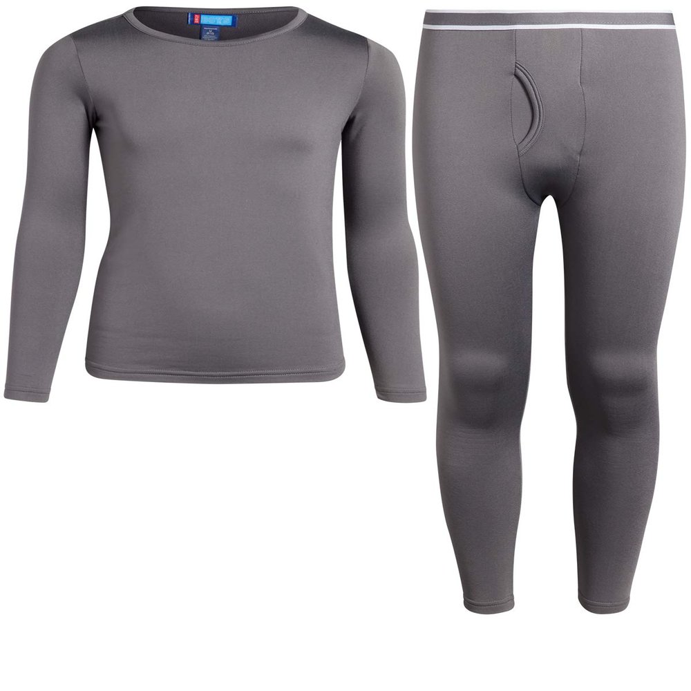 ONLY BOYS Thermal Underwear Set - 2 Piece Brushed Fleece Thermal Top and Long Johns for Boys, Size X-Large/(16), Charcoal