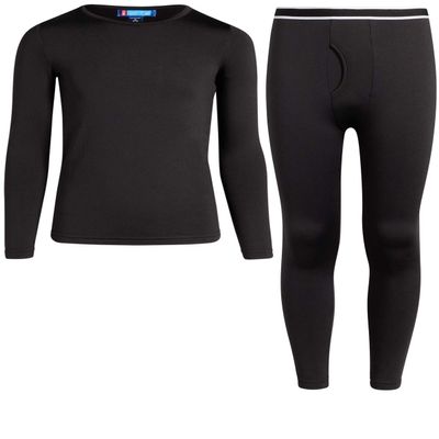 ONLY BOYS Thermal Underwear Set - 2 Piece Brushed Fleece Thermal Top and Long Johns for Boys, Size Toddler/2T, Black