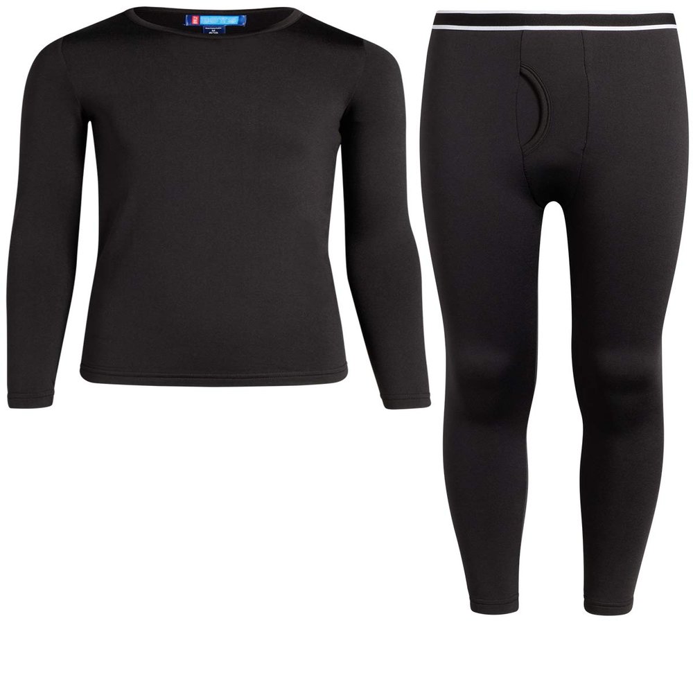 ONLY BOYS Thermal Underwear Set - 2 Piece Brushed Fleece Thermal Top and Long Johns for Boys, Size Toddler/2T, Black