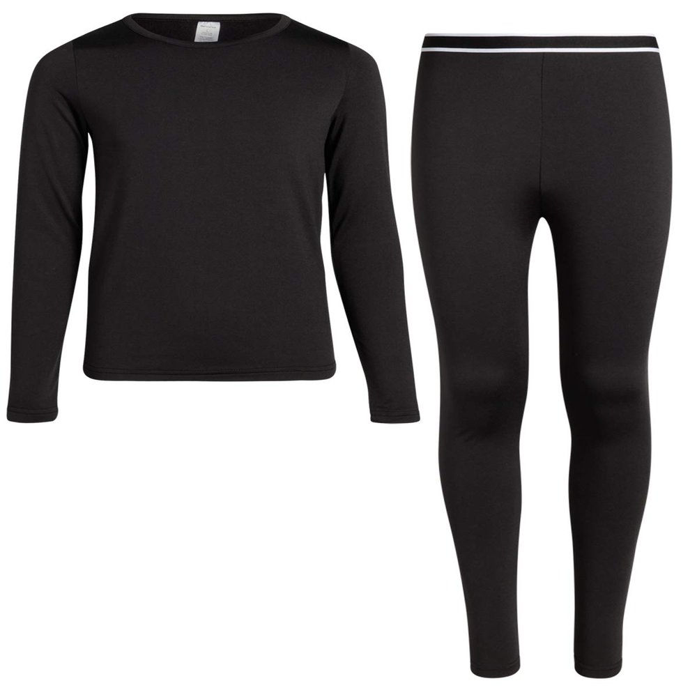 Rene Rofe Girls Thermal Set - 2 Piece Fleece Lined Breathable Top and Long Johns - Thermal Underwear for Girls, Size 6X, Black