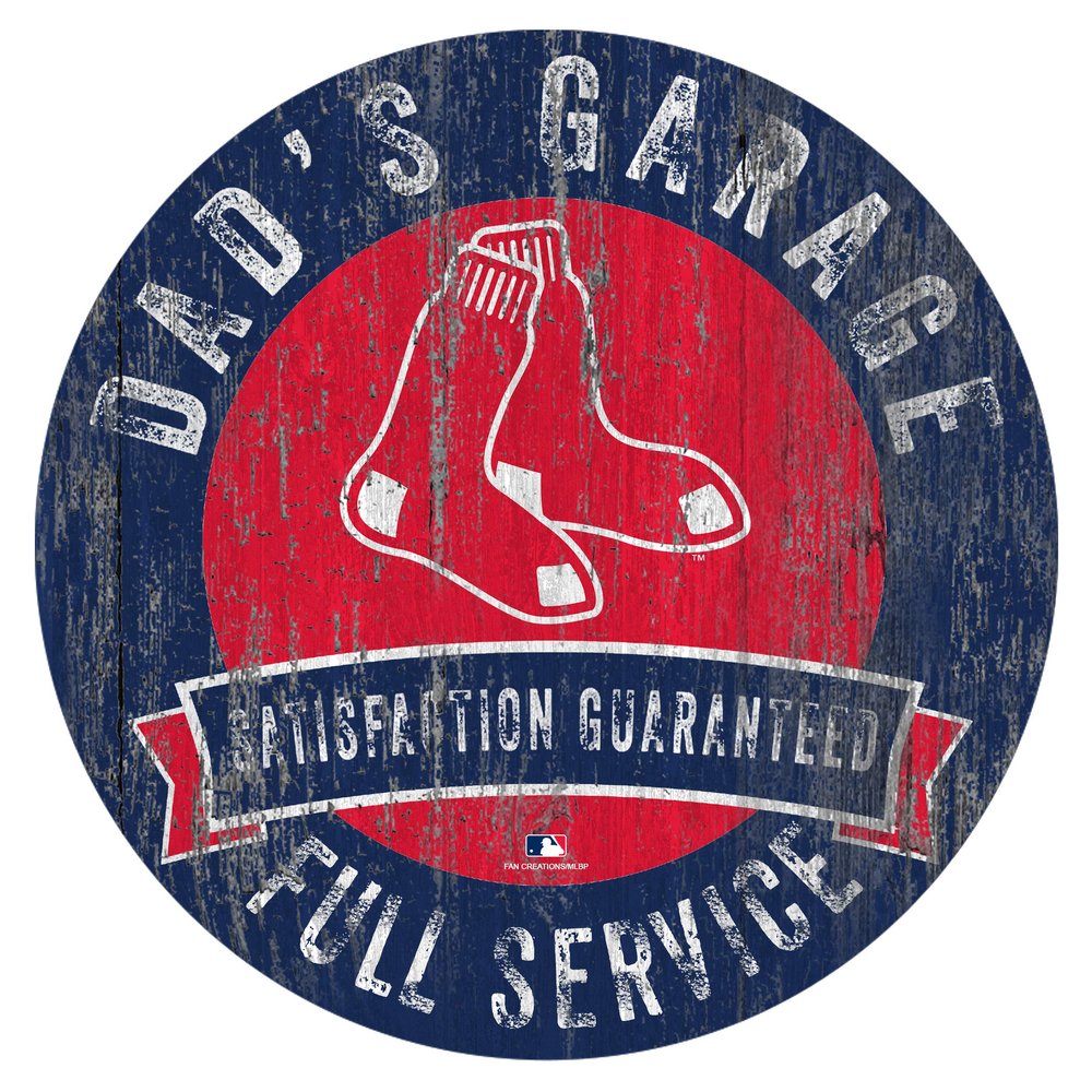 Fan Creations Red Sox 12" Round Dad's Garage Wood Sign