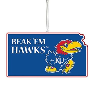 Team Sports America NCAA University of Kansas Festive State Shaped Christmas Ornament - 5" Long x 5" Wide x 0.2" High