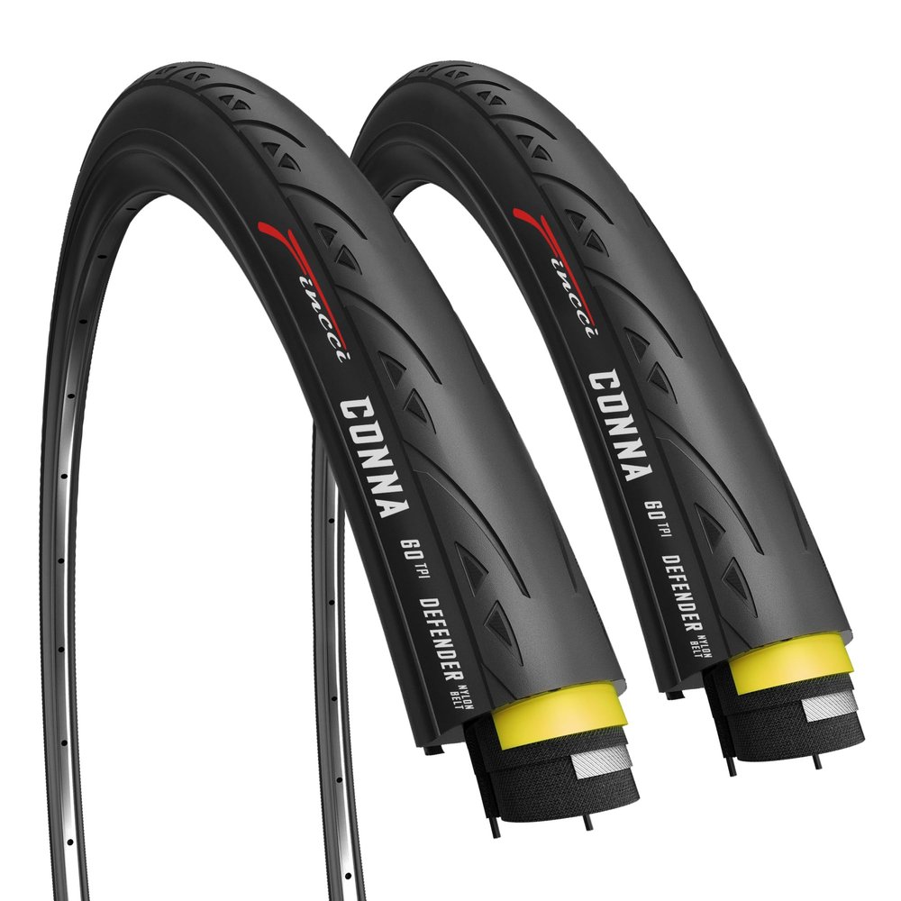 Fincci 700x25c Tire, Foldable 25-622, 60 TPI with LVL3 Nylon Protection, Tough Nylon and Rubber Compound, 700 x 25c Road Bike Tires for Racing Touring - Pack of 2