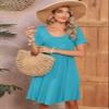 BELAROI Plus Size Dress for Women Summer T Shirt Dress Flowy Short Sleeve Pockets Casual Swing Tunic Solid Basic(2X,Lake Blue) view 2
