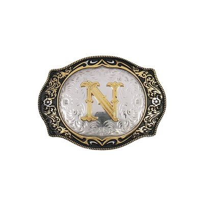 HUABOLA CALYN Western Belt Buckle Initial Letters ABCDMRJ to Z Cowboy Rodeo Small Gold Belt Buckles for Men Women (N)