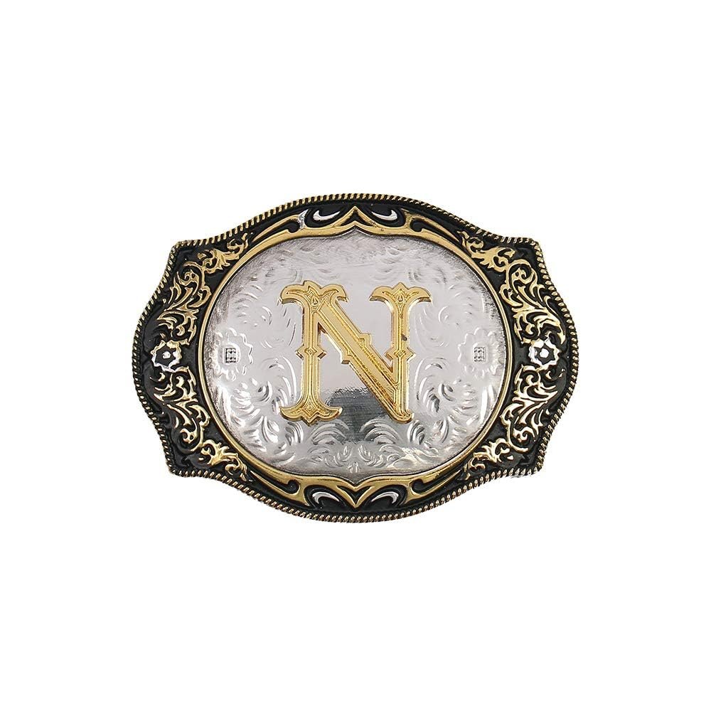 HUABOLA CALYN Western Belt Buckle Initial Letters ABCDMRJ to Z Cowboy Rodeo Small Gold Belt Buckles for Men Women (N)