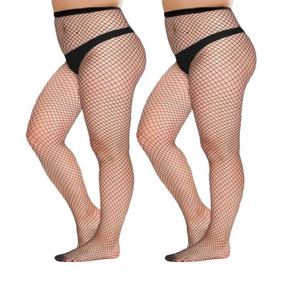 CURRMIEGO Womem's Sexy Black Fishnet Tights Plus Size Net Pantyhose Stockings (Black #3, One size)