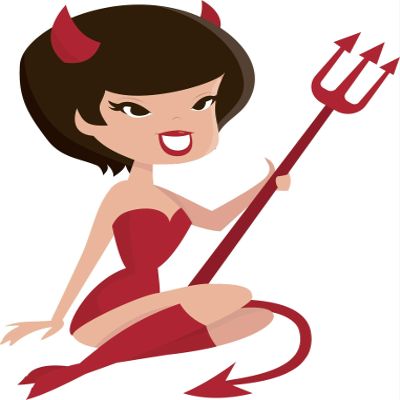EW Designs Pretty Retro Sexy Girl in Halloween Costume Cartoon - Devil Vinyl Decal Bumper Sticker (8" Tall)