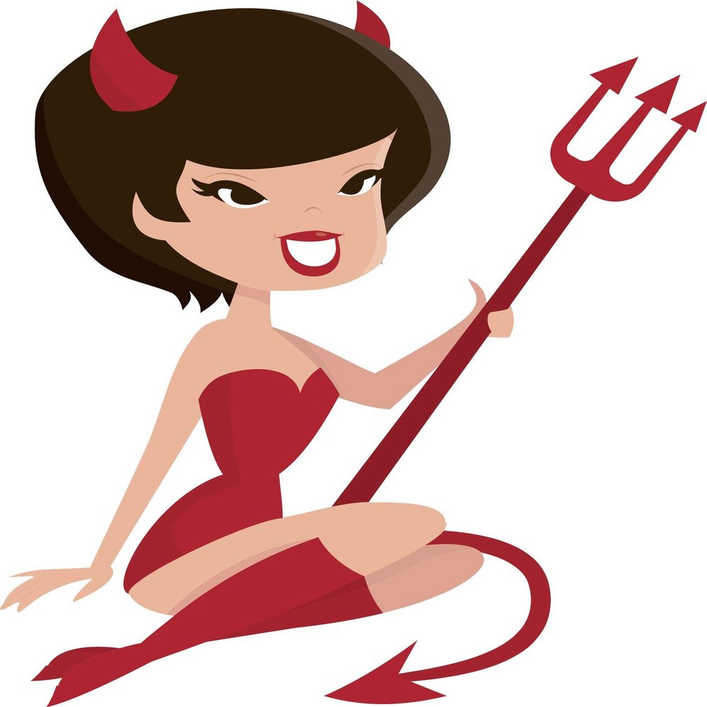 EW Designs Pretty Retro Sexy Girl in Halloween Costume Cartoon - Devil Vinyl Decal Bumper Sticker (8" Tall)