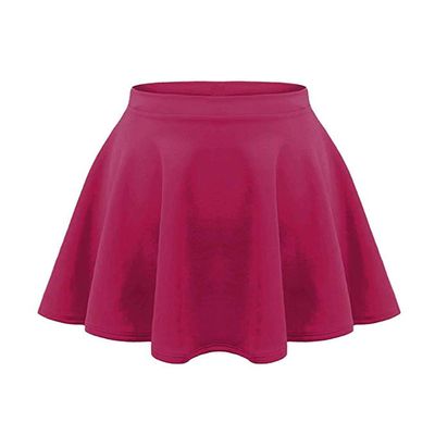 Loxdonz Girls Kids Casual Mini Stretch Waist Flared Plain Pleated Skater Skirt (13 Years, Cerise)