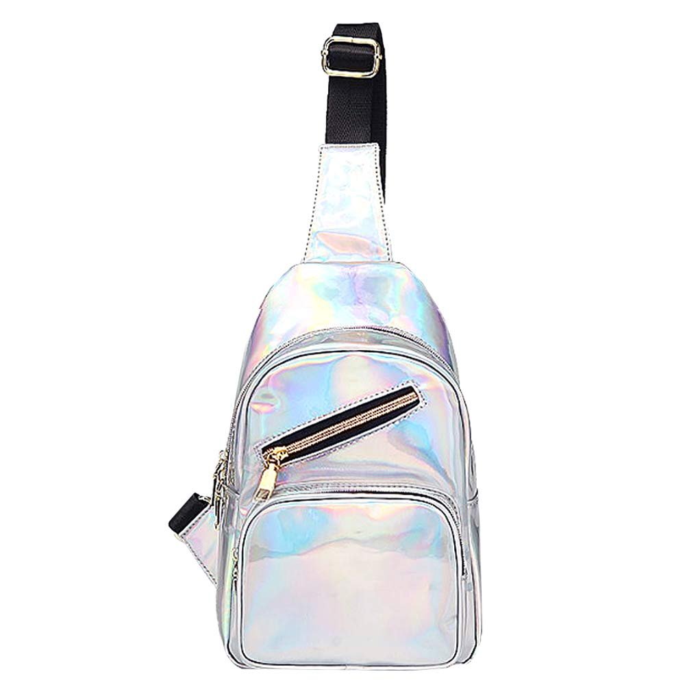 Aisi Fashion Women Ladies Holographic Laser Sling Bag Small Crossbody Daypack Casual Backpack Chest Bag