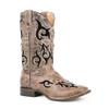 Karman Inc, Roper Women's Size 10 Wide Calf Fit Velvet Inlay Square Toe Distressed Tan Leather Cowboy Boots view 1