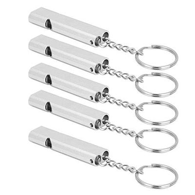 Bnineteenteam 5Pcs Whistles,Aluminum Alloy Dual Tubes Whistles with Keychain for Emergency (Silver) Mountaineering Protective Equipment Supplies