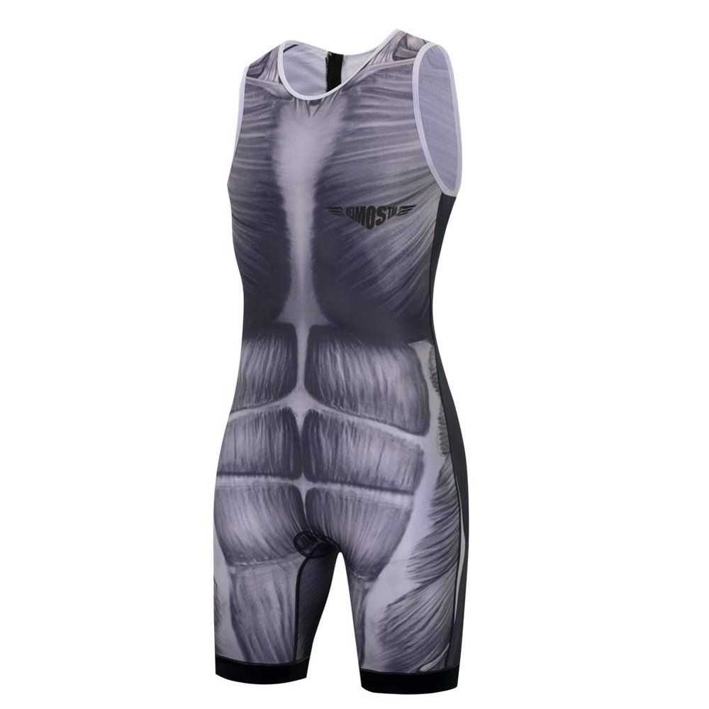 Triathlon Tri Suit Men's Race Cycling Skinsuit Gel Pad Outdoor Jumpsuit Grey XXXL
