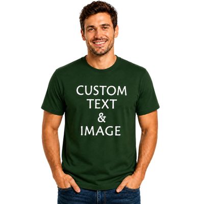 Custom T Shirts for Men Women Personalized Photo Text Logo Unisex Cotton Tee Design Your Own Front Back Print Adult Shirt Forest Green