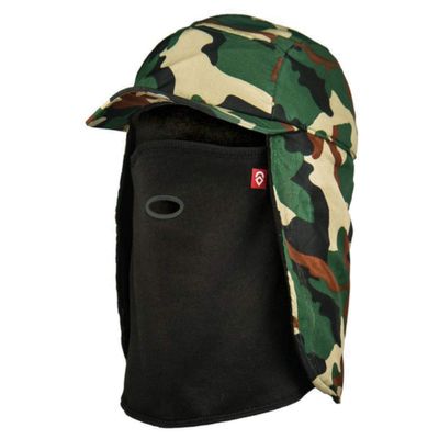 Airhole Unisex Tech Hat 5 Panel 3 Layer Cold Weather Hat/Facemask (Woodland, Medium/Large)