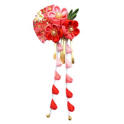 thefancypumpkin Japanese Style Handmade Sakura Fan Side Clips Kimono/Hanfu Hair Accessories for Cosplay/Wedding-E01