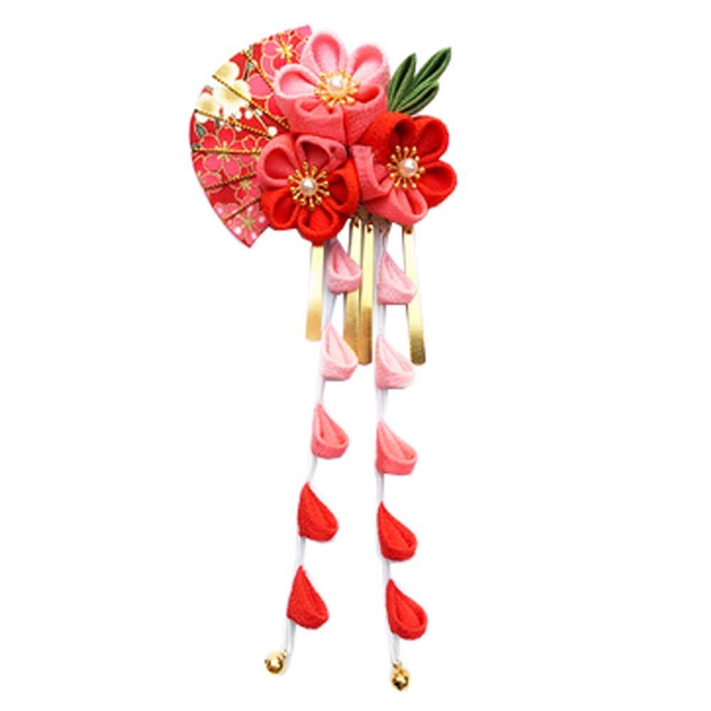 thefancypumpkin Japanese Style Handmade Sakura Fan Side Clips Kimono/Hanfu Hair Accessories for Cosplay/Wedding-E01