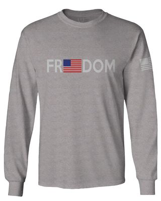 0160. Freedom Military Patriotic Proud American Flag Armour US USA Men's Long Sleeve t Shirt (Light Gray 2X Large)