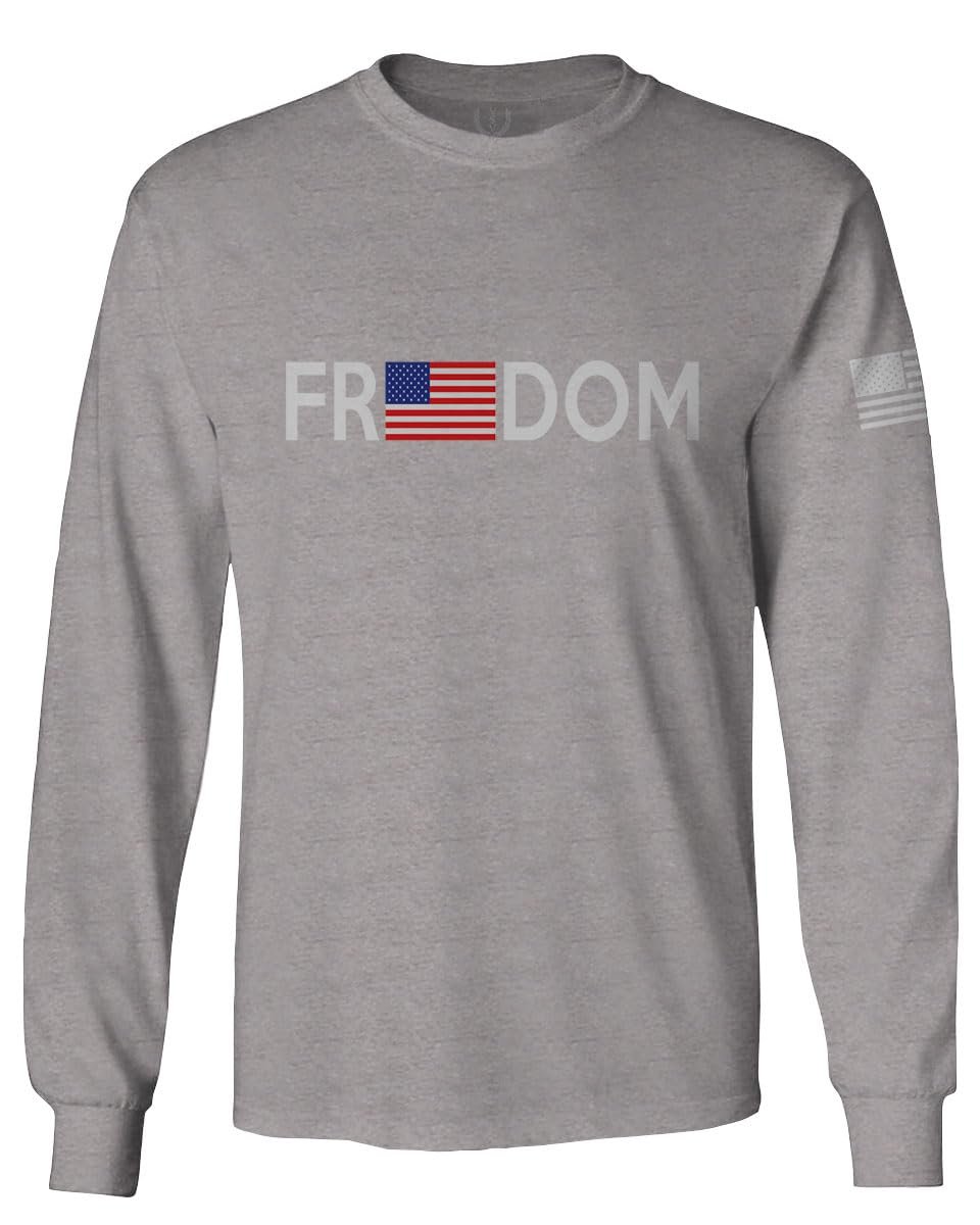 0160. Freedom Military Patriotic Proud American Flag Armour US USA Men's Long Sleeve t Shirt (Light Gray 2X Large)