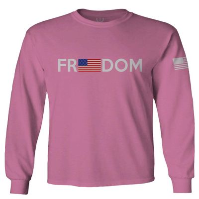 0160. Freedom Military Patriotic Proud American Flag Armour US USA Men's Long Sleeve t Shirt (Pink 2X Large)