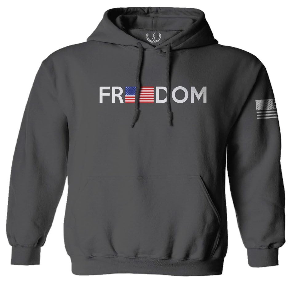 0160. Freedom Military Patriotic Proud American Flag Armour US USA Sweatshirt Pullover Hoodie (Characoal, Medium) Charcoal