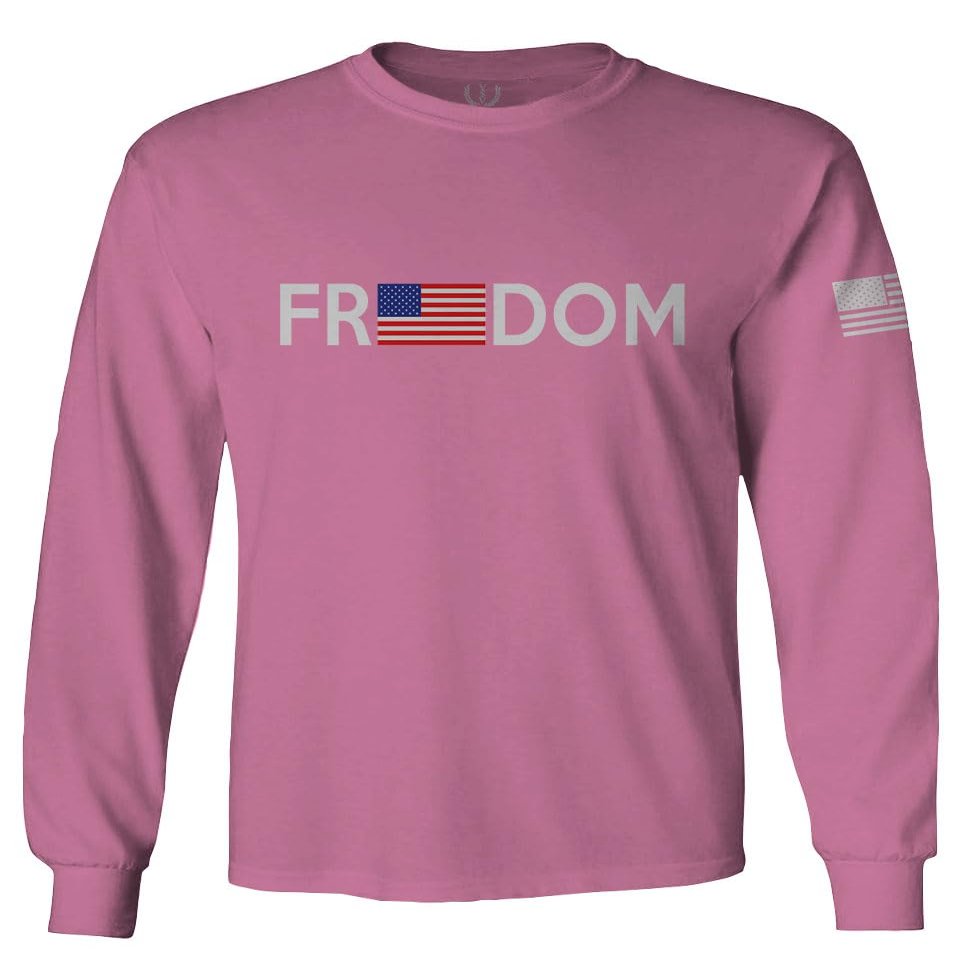 0160. Freedom Military Patriotic Proud American Flag Armour US USA Men's Long Sleeve t Shirt (Pink X-Large)