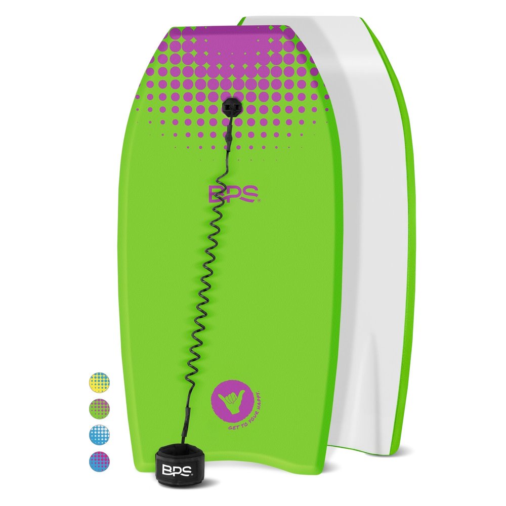 BPS 'Shaka' Lightweight Body Board - EPS Core Bodyboard with Wrist Leash for Beach Pool Surfing Kids Teens Adults (Green Purple, 33 Inch)