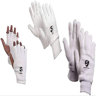 SG Three Pair of Cricket Inner Gloves (Size-Men) Batting Gloves (White)