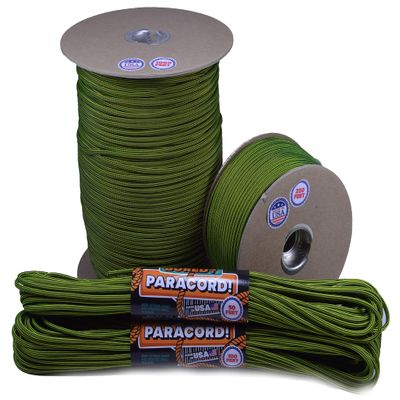 10', 25', 50', 100' Hanks or 250', 1000' Spools of Parachute 550 Cord Type III 7 Strand Paracord - Neon Yellow Black Stripes - 1000 Foot Spool
