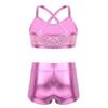 YEAHDOR Big Girls' Kids 2-Pieces Gymnastics Dancing Crop Bra Top with Shorts Set Athletic Sports Outfits Actviewear Pink 10-12 view 2