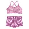YEAHDOR Big Girls' Kids 2-Pieces Gymnastics Dancing Crop Bra Top with Shorts Set Athletic Sports Outfits Actviewear Pink 10-12 view 3