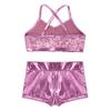 YEAHDOR Big Girls' Kids 2-Pieces Gymnastics Dancing Crop Bra Top with Shorts Set Athletic Sports Outfits Actviewear Pink 10-12 view 4