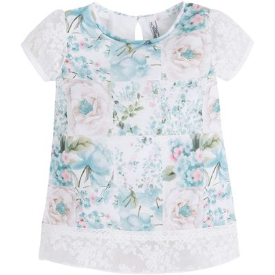 Mayoral Chic Little Girls 2T-9 Floral Print Lace-Sleeve Blouse Shirt/Top, Jade,3