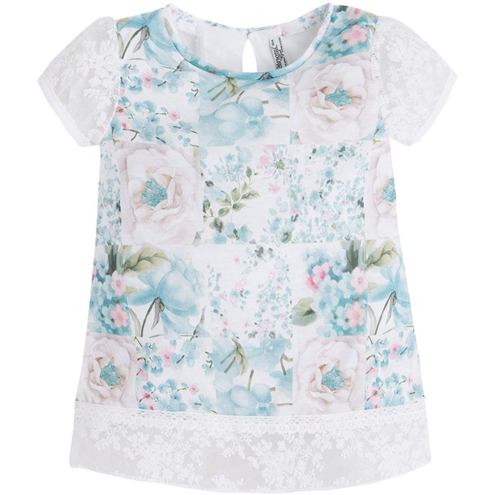 Mayoral Chic Little Girls 2T-9 Floral Print Lace-Sleeve Blouse Shirt/Top, Jade,3
