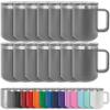 Clear Water Home Goods - (Bulk Pack of 12-15 oz Double Wall Coffee Mug with Lid and Handle, Double Insulated Stainless Steel Travel Tumbler Cup - Powder Coated - Dark Gray view 1
