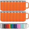 Clear Water Home Goods - (Bulk Pack of 12-15 oz Double Wall Coffee Mug with Lid and Handle, Double Insulated Stainless Steel Travel Tumbler Cup - Powder Coated - Orange view 1