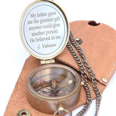ARTIZANSTORE Engraved Brass Compass with Stamped Leather Case, Fathers Birthday Gifts, Fathers Compass, Fathers Retirement Gifts