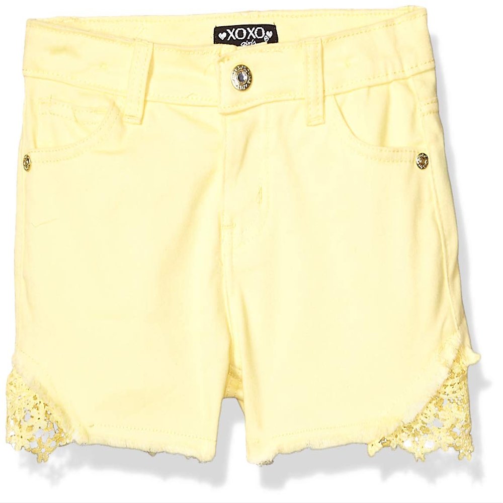 XOXO Girls' Little Stretch Twill Short, Yellow Crochet, 4
